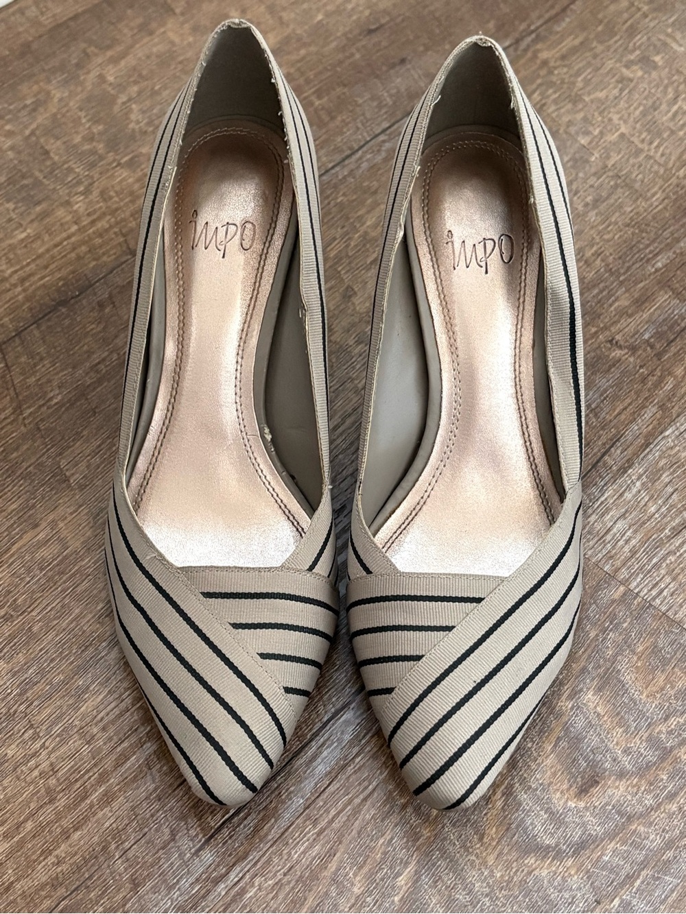 Impo Beige and Black Striped Pointed Heels